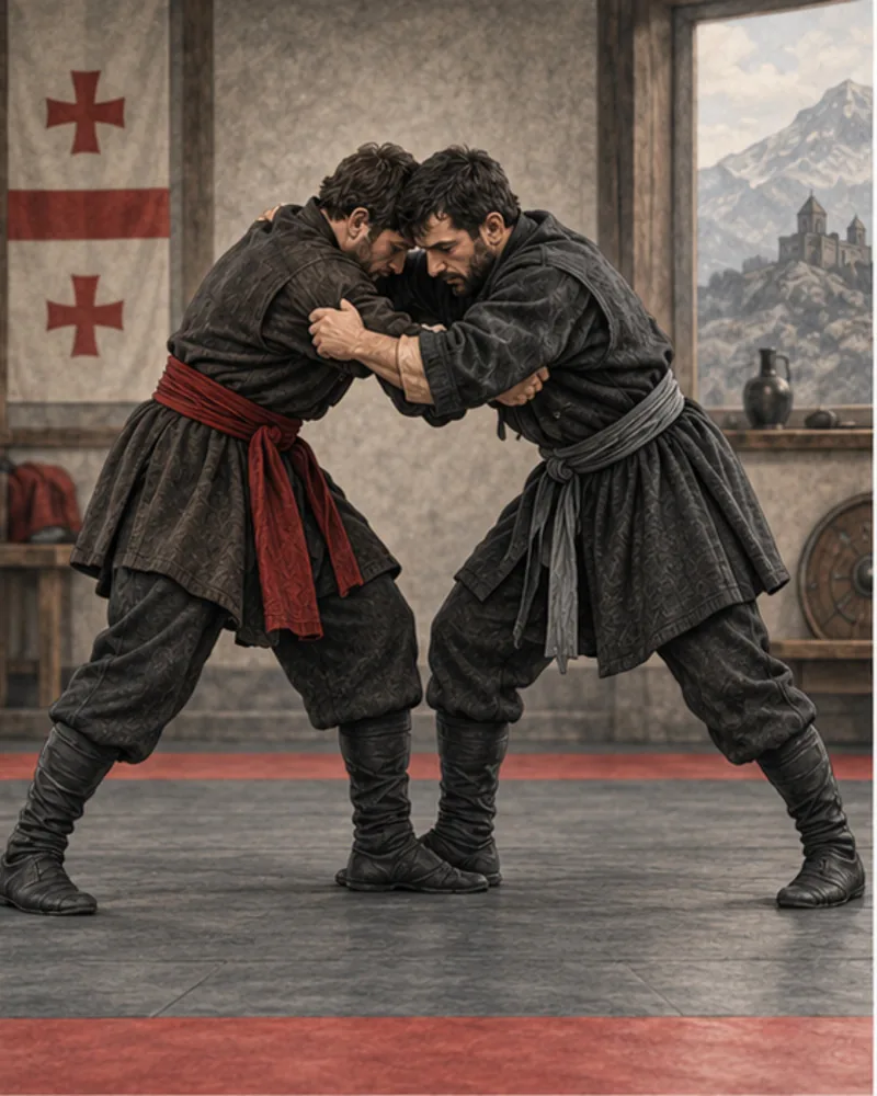 Illustration of traditional Georgian martial arts