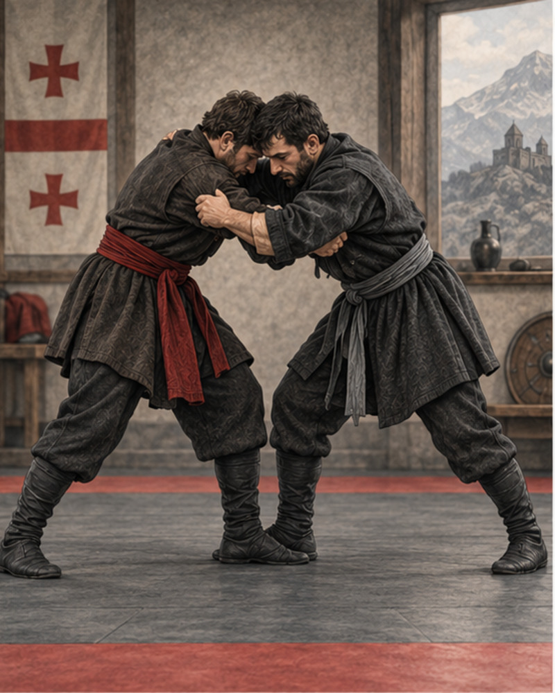 Illustration of traditional Georgian martial arts